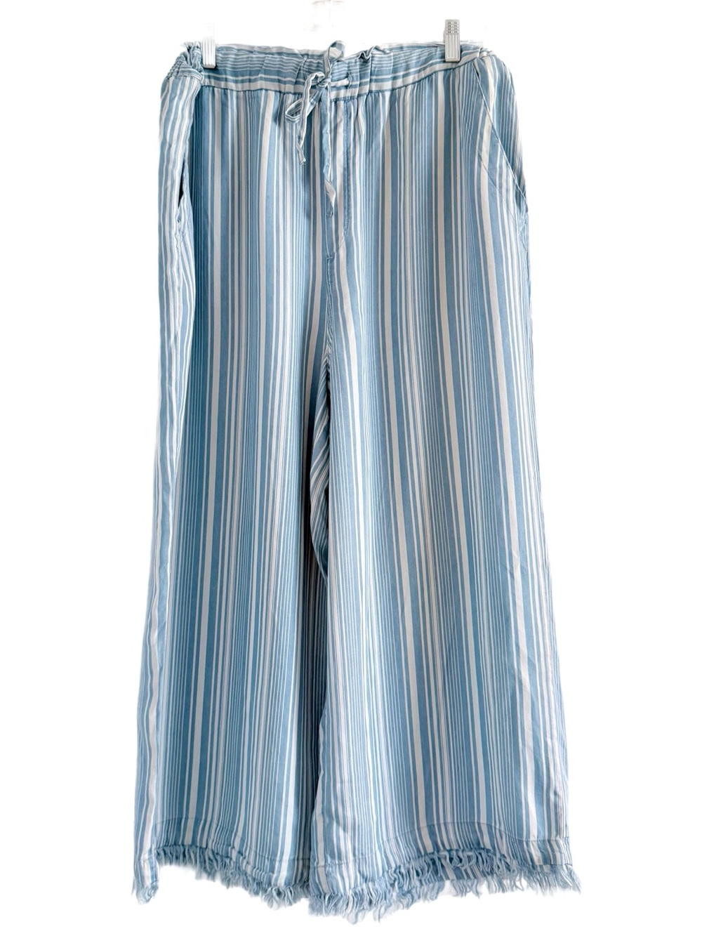 Zac & Rachel Light Blue Striped Lyocell Wide-Leg Cropped Pants XL